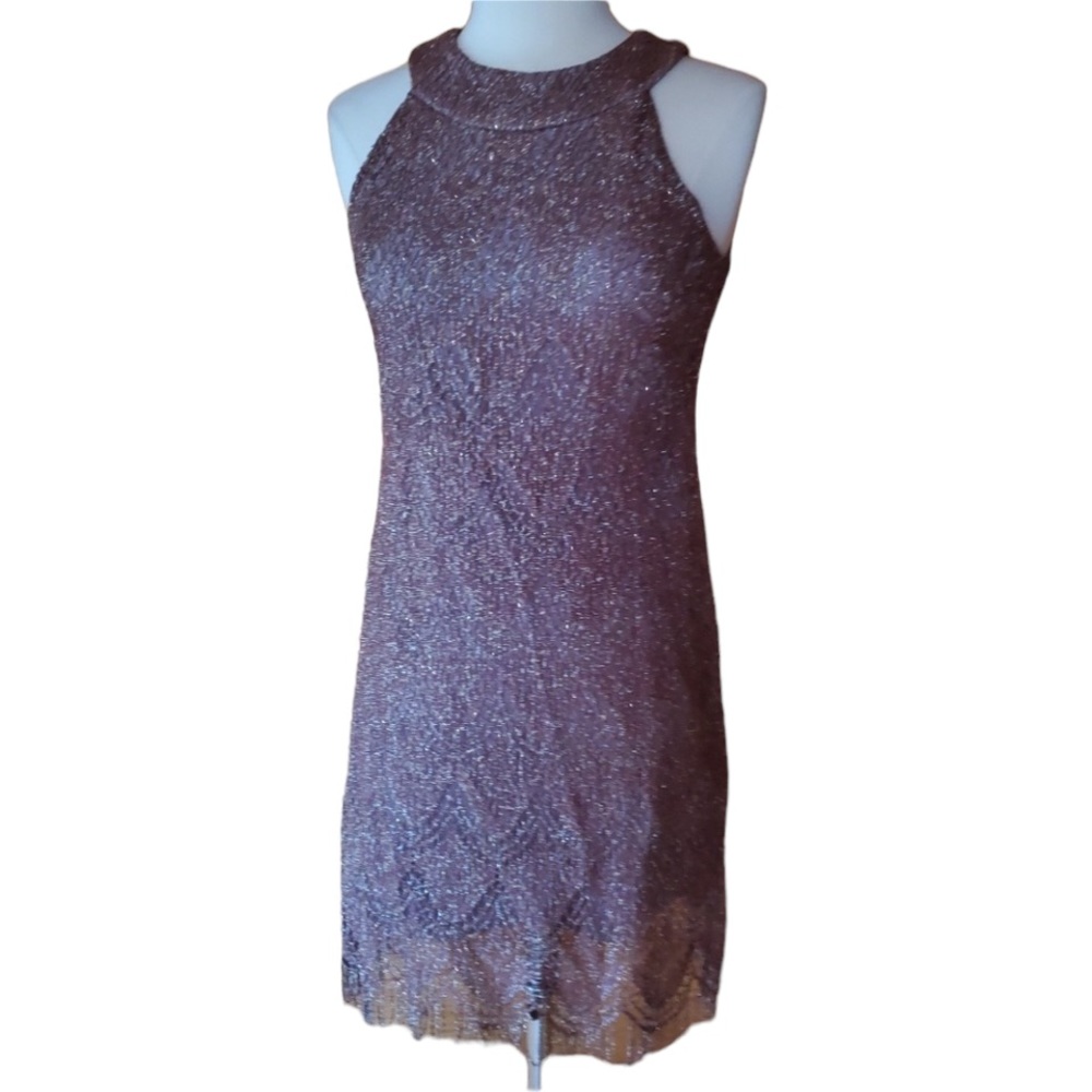 1990s S.L. Fashions‎ Brown Metallic Mini Dress